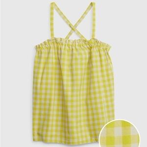 GAP Kids 100% Cotton Gingham Checkered Cross Strap Tank Top Lemon Yellow White